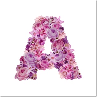 Pink Floral Letter A Posters and Art